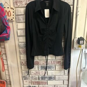 Express Ladies size M Black with Rings On Sleeve Jacket